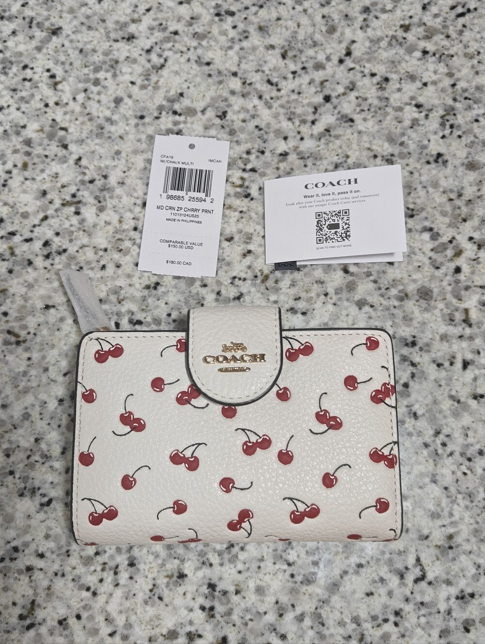 Coach Medium Corner Zip Wallet With Cherry Print